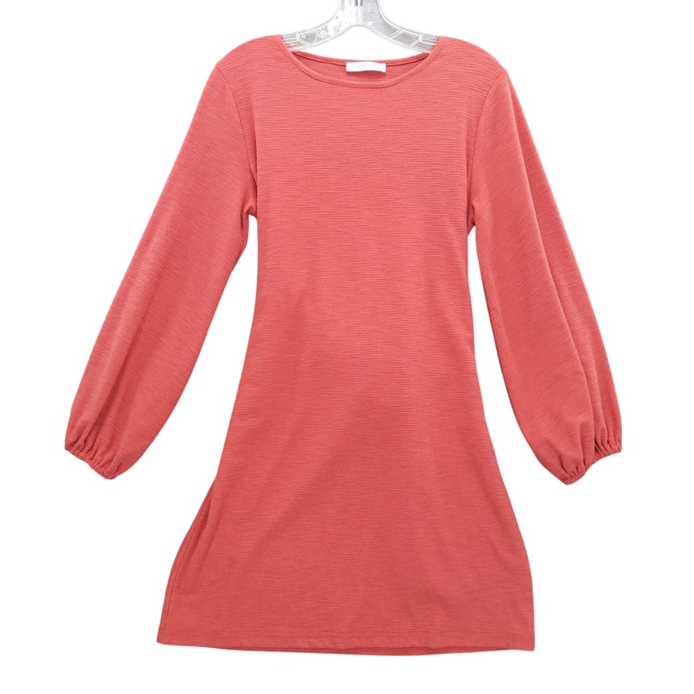R. Vivimos Mini Dress Long Sleeve Tie Back Casual Coral Size L Stretch Knit